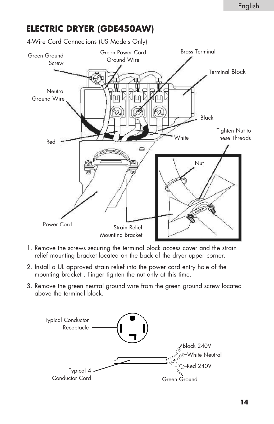 Electric dryer (gde450aw), English | haier GDE/GDG450AW User Manual | Page 15 / 80