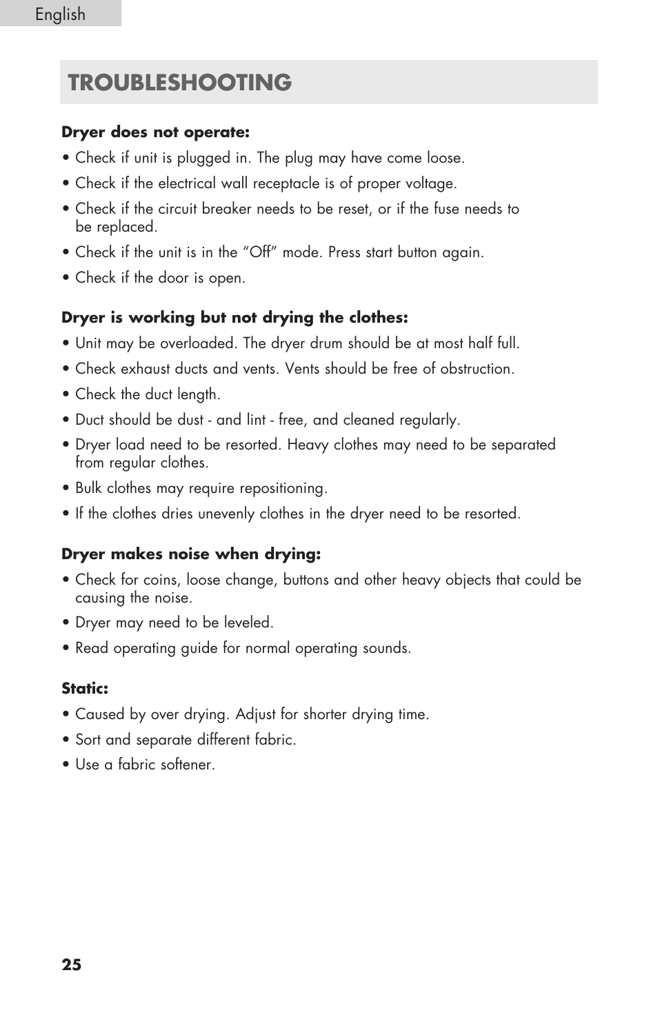 Troubleshooting | haier GDE/GDG450AW User Manual | Page 26 / 80