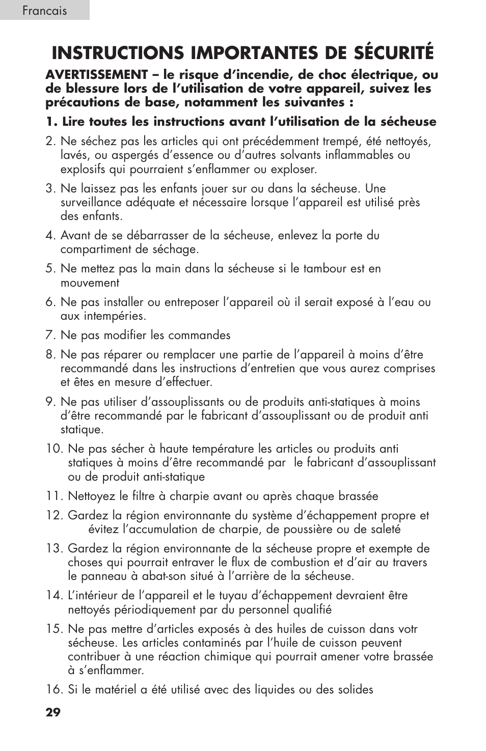 Instructions importantes de sécurité | haier GDE/GDG450AW User Manual | Page 30 / 80