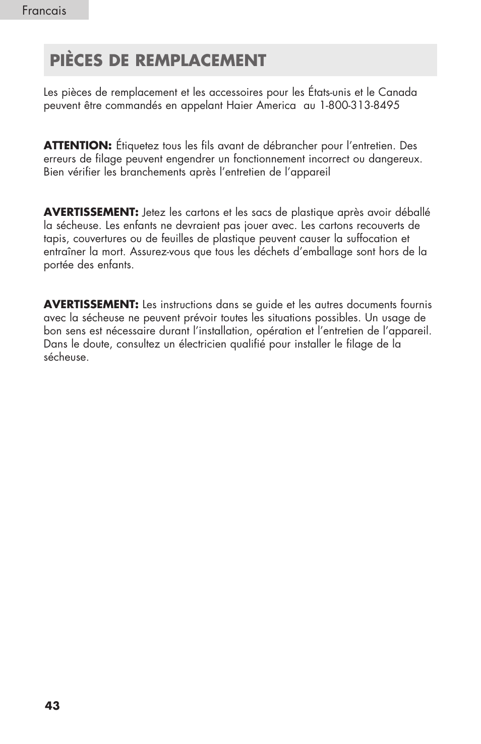 Pièces de remplacement | haier GDE/GDG450AW User Manual | Page 44 / 80