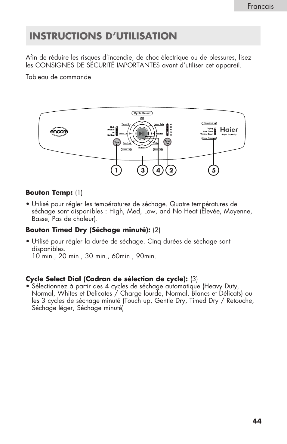 Instructions d’utilisation | haier GDE/GDG450AW User Manual | Page 45 / 80