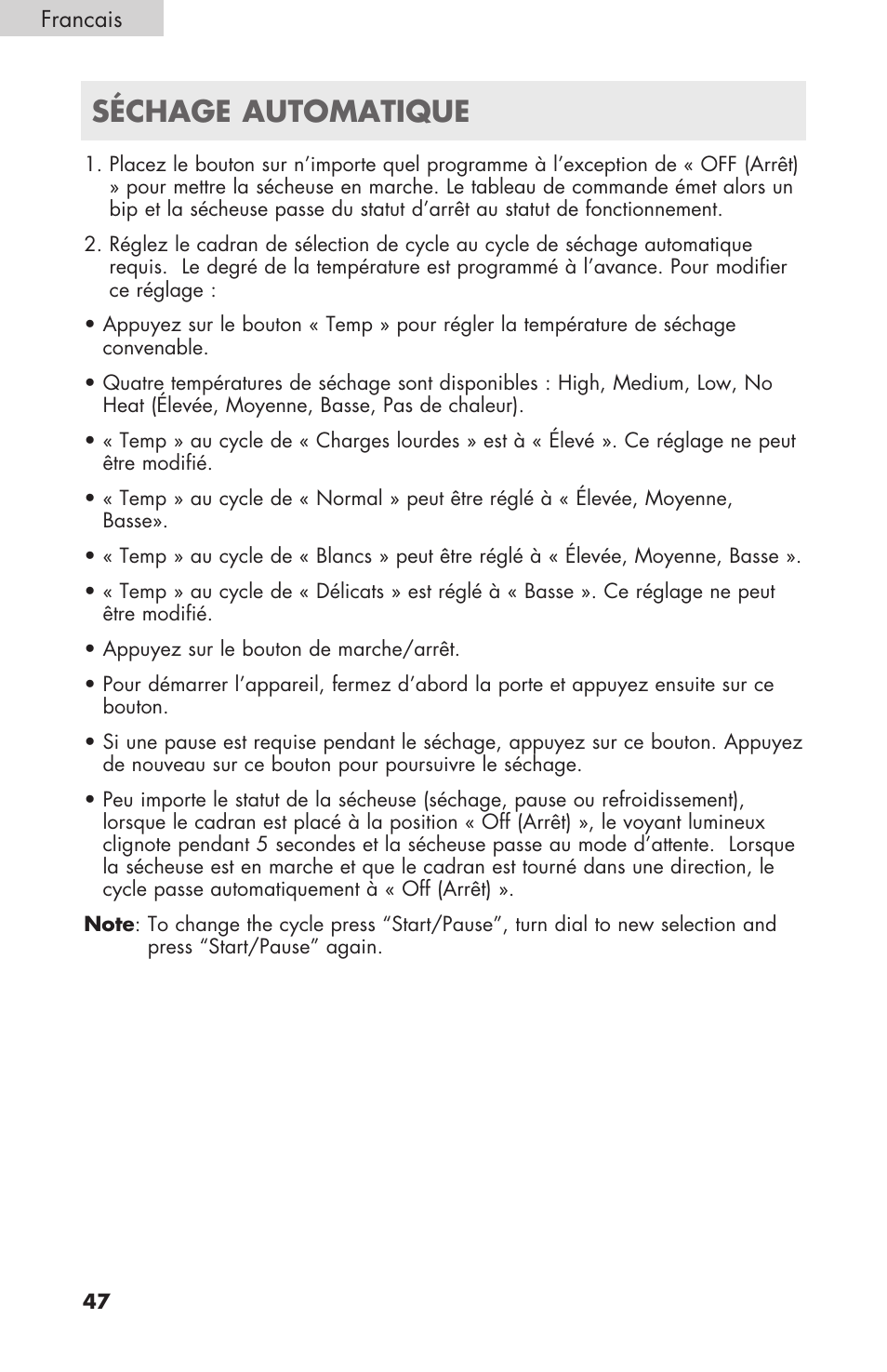 Séchage automatique | haier GDE/GDG450AW User Manual | Page 48 / 80