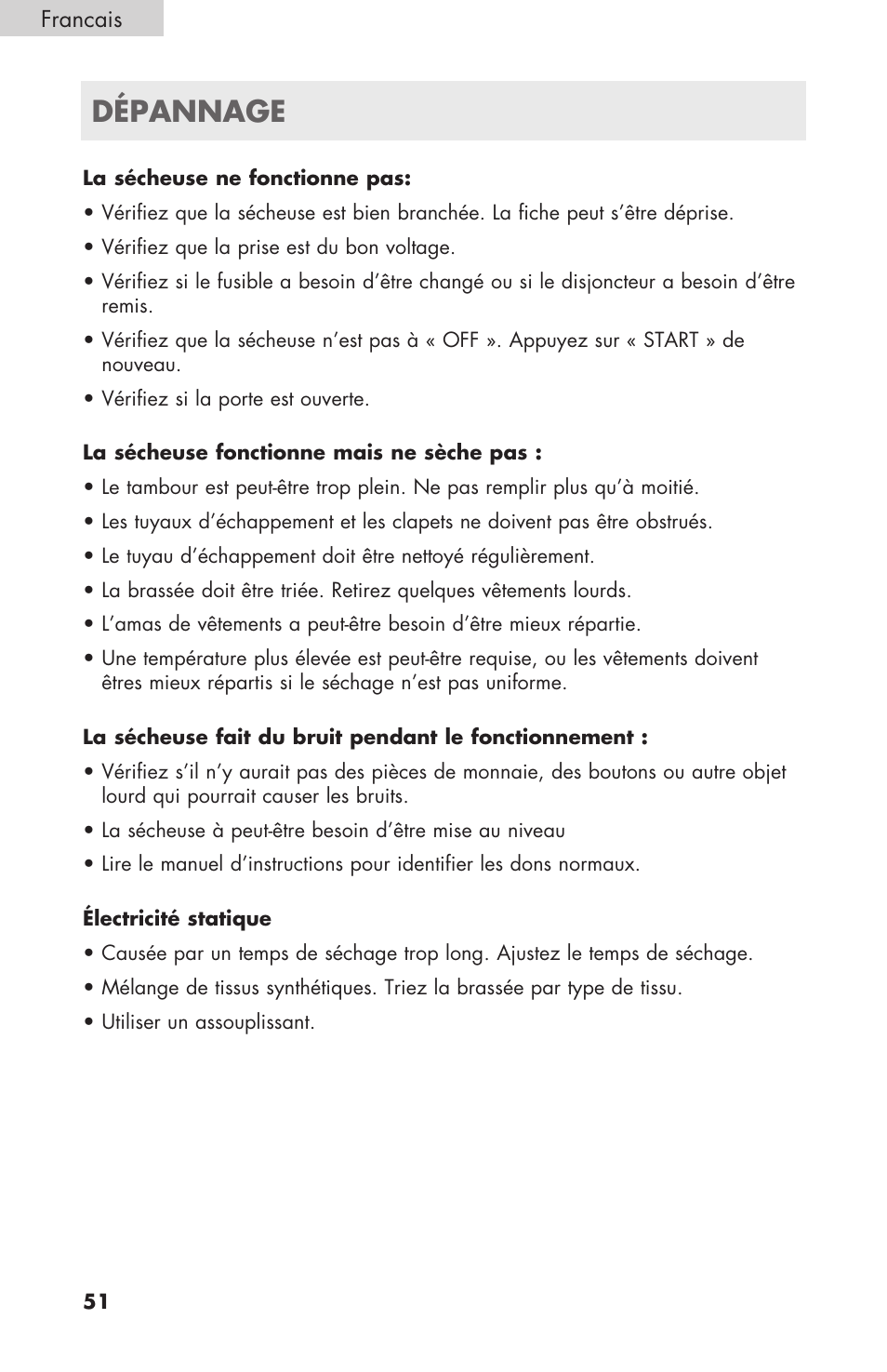 Dépannage | haier GDE/GDG450AW User Manual | Page 52 / 80
