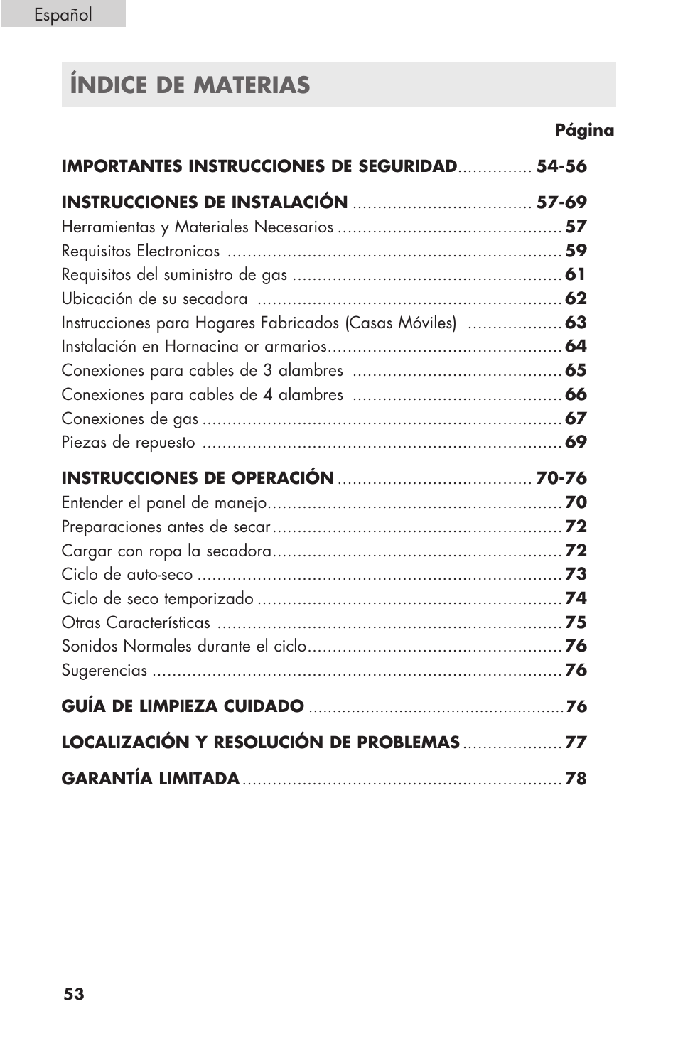 Índice de materias | haier GDE/GDG450AW User Manual | Page 54 / 80