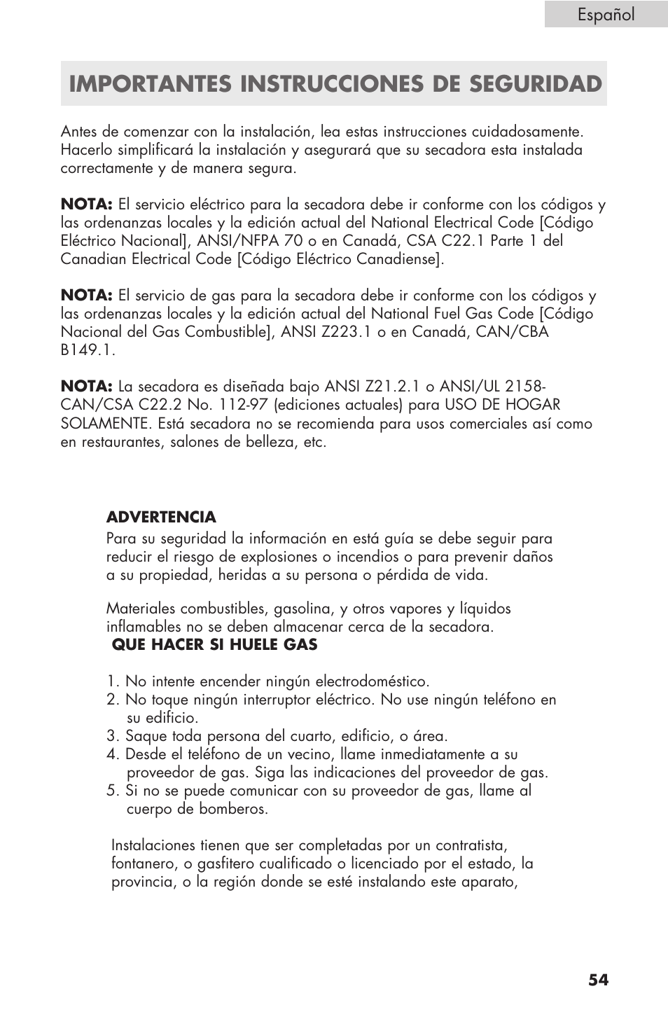 Importantes instrucciones de seguridad | haier GDE/GDG450AW User Manual | Page 55 / 80