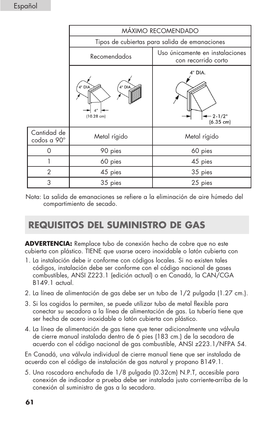 Requisitos del suministro de gas | haier GDE/GDG450AW User Manual | Page 62 / 80
