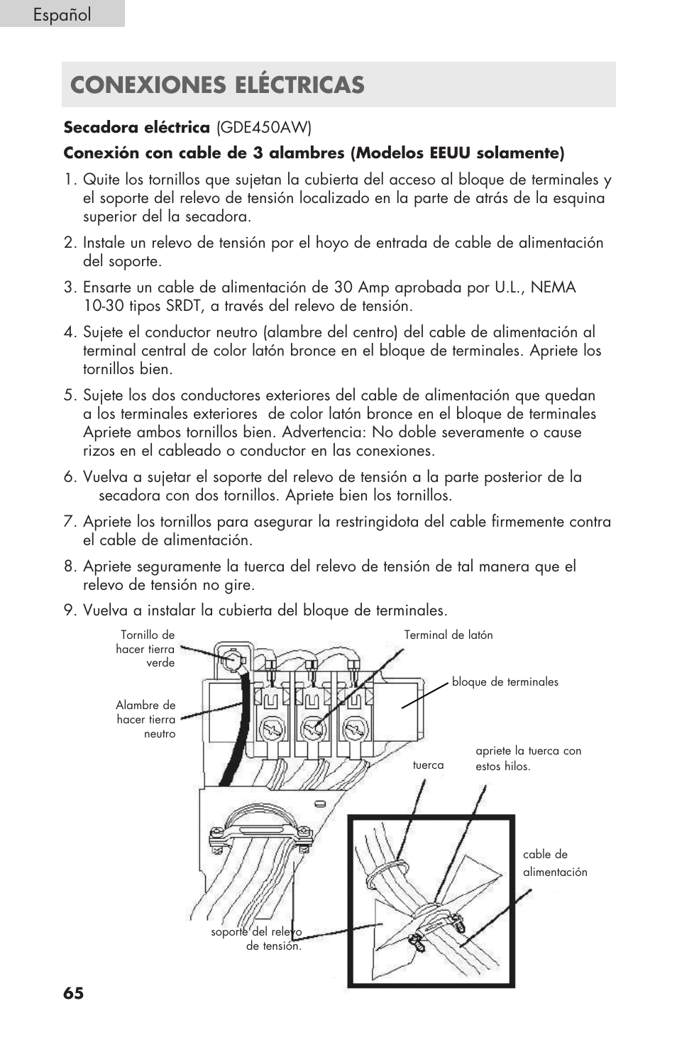 Conexiones eléctricas, Español | haier GDE/GDG450AW User Manual | Page 66 / 80