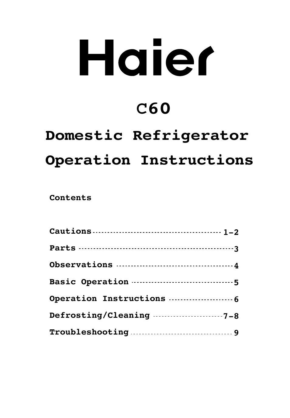 haier C60 User Manual | 10 pages