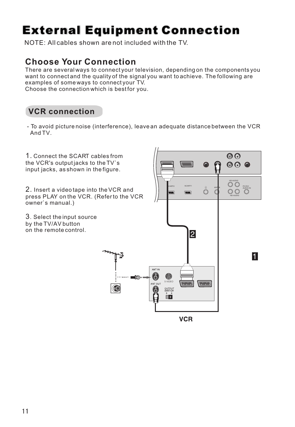 External equipment connection, Choose your connection, Vcr connection | haier L26V6-A8K User Manual | Page 12 / 38