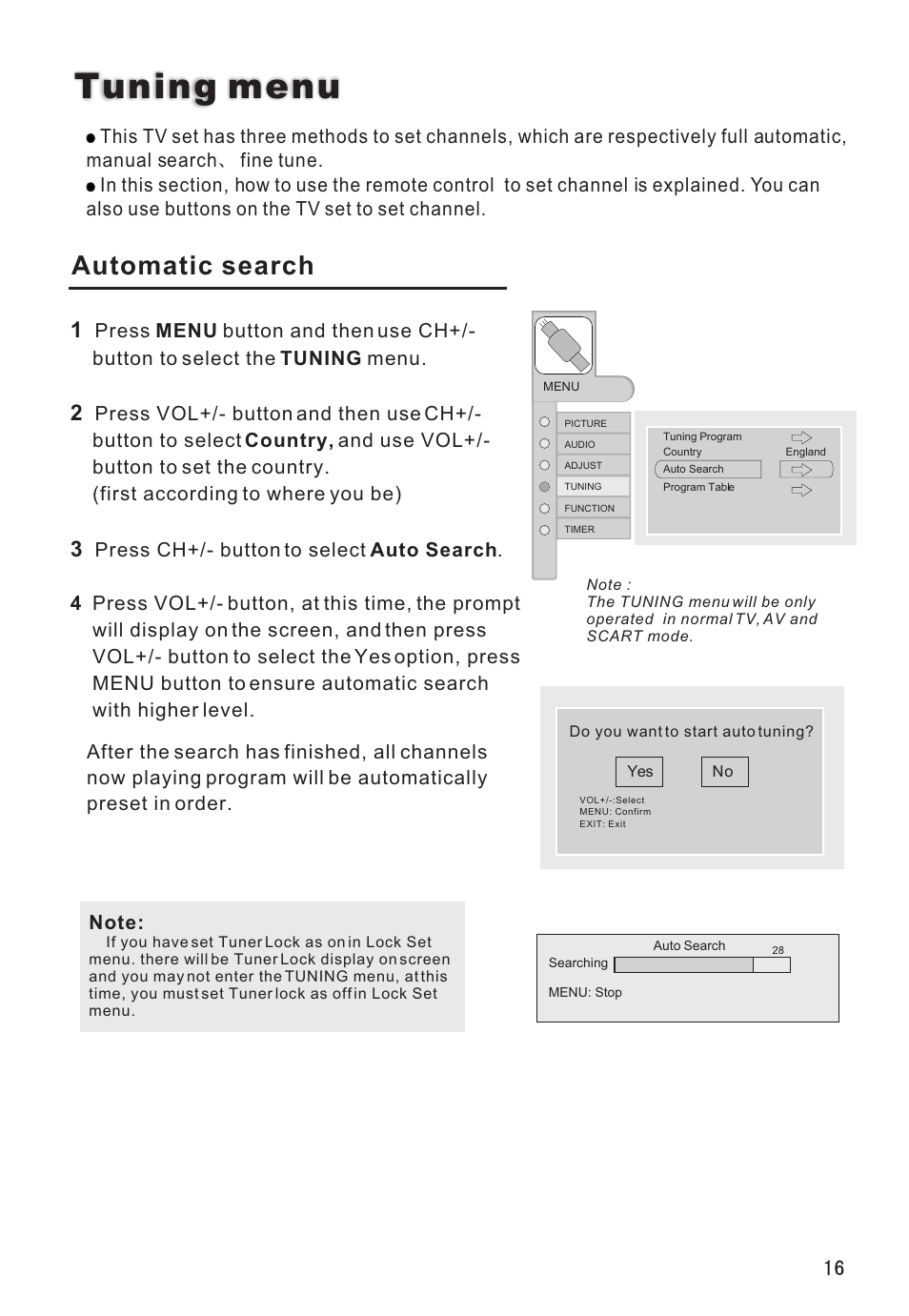 Tuning menu, Automatic search | haier L26V6-A8K User Manual | Page 17 / 38