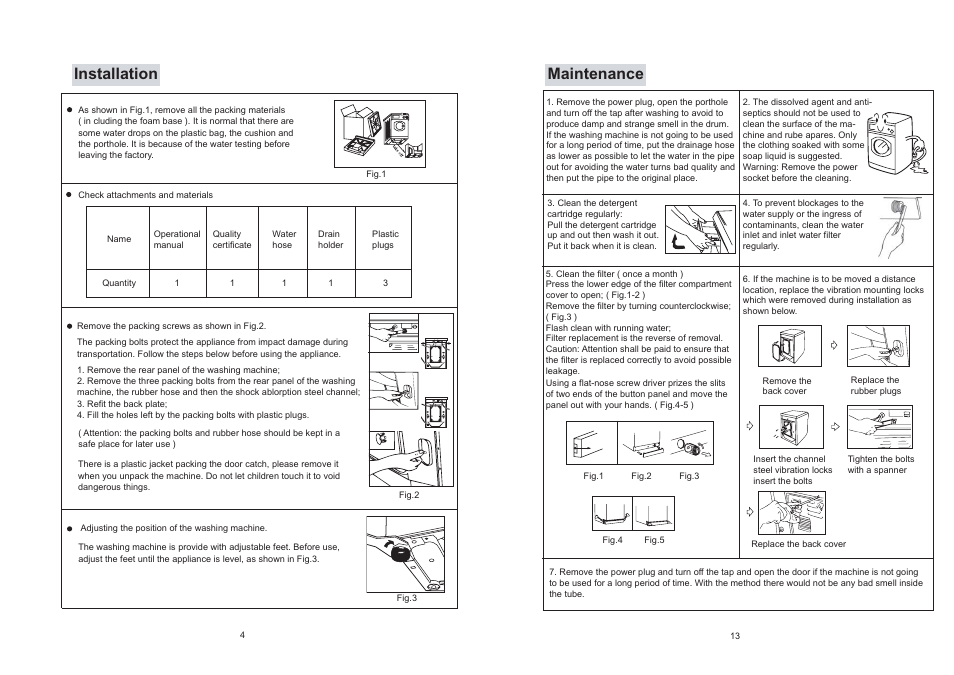 Installation, Maintenance | haier XQG50-S1216 User Manual | Page 6 / 10