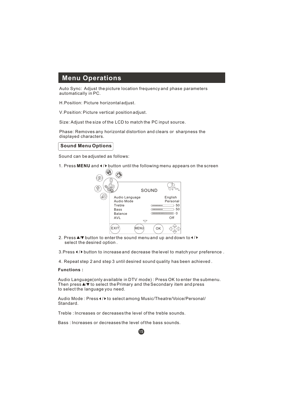 Menu operations | haier LT22R3CBW User Manual | Page 16 / 44