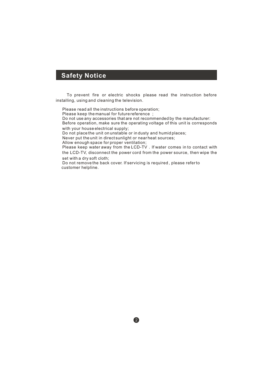Safety notice | haier LT22R3CBW User Manual | Page 3 / 44
