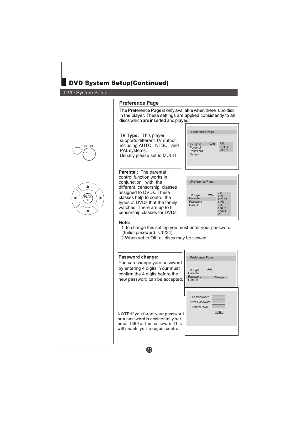 Dvd system setup(continued), Dvd system setup, Preference page | haier LT22R3CBW User Manual | Page 33 / 44