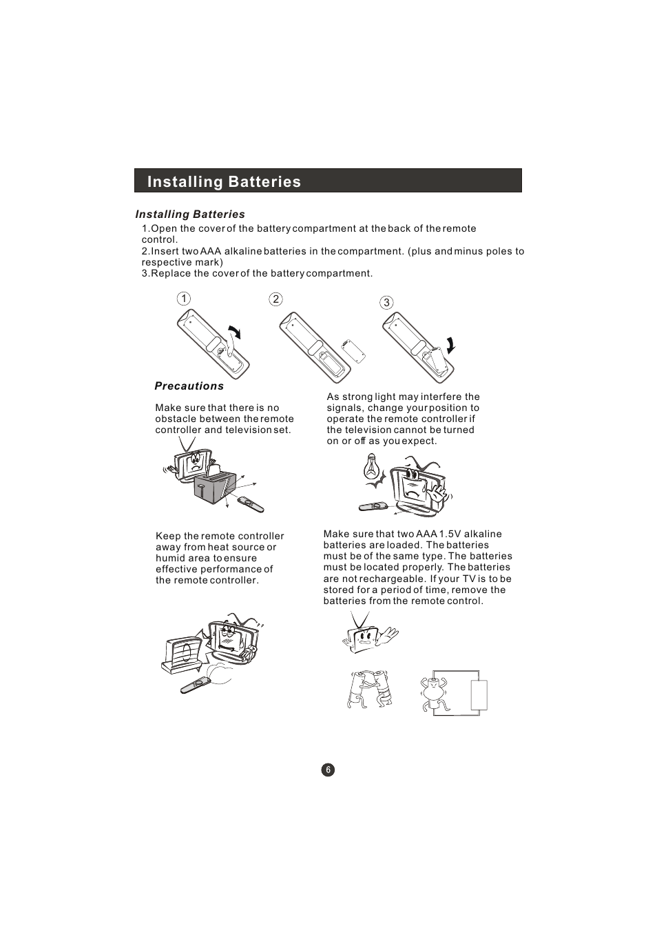 Installing batteries | haier LT22R3CBW User Manual | Page 7 / 44