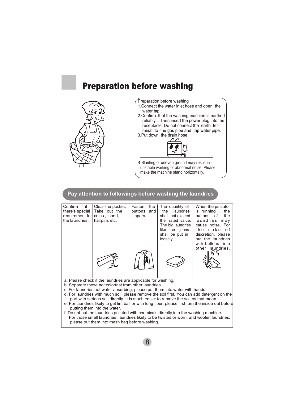 Preparation before washing | haier HWM50-10 User Manual | Page 10 / 18
