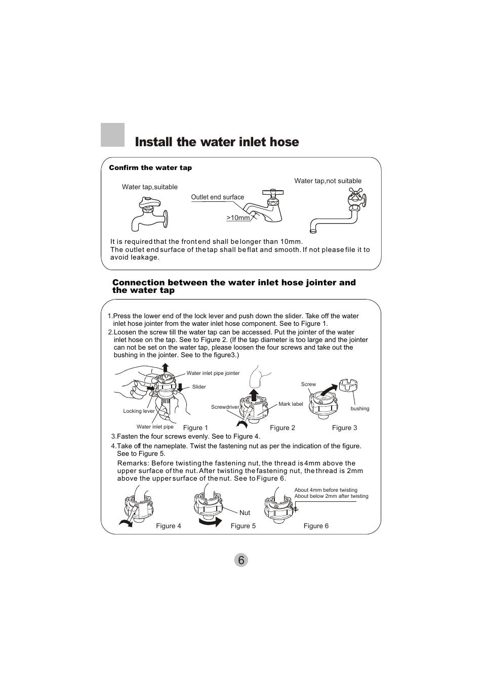 Install the water inlet hose | haier HWM50-10 User Manual | Page 8 / 18