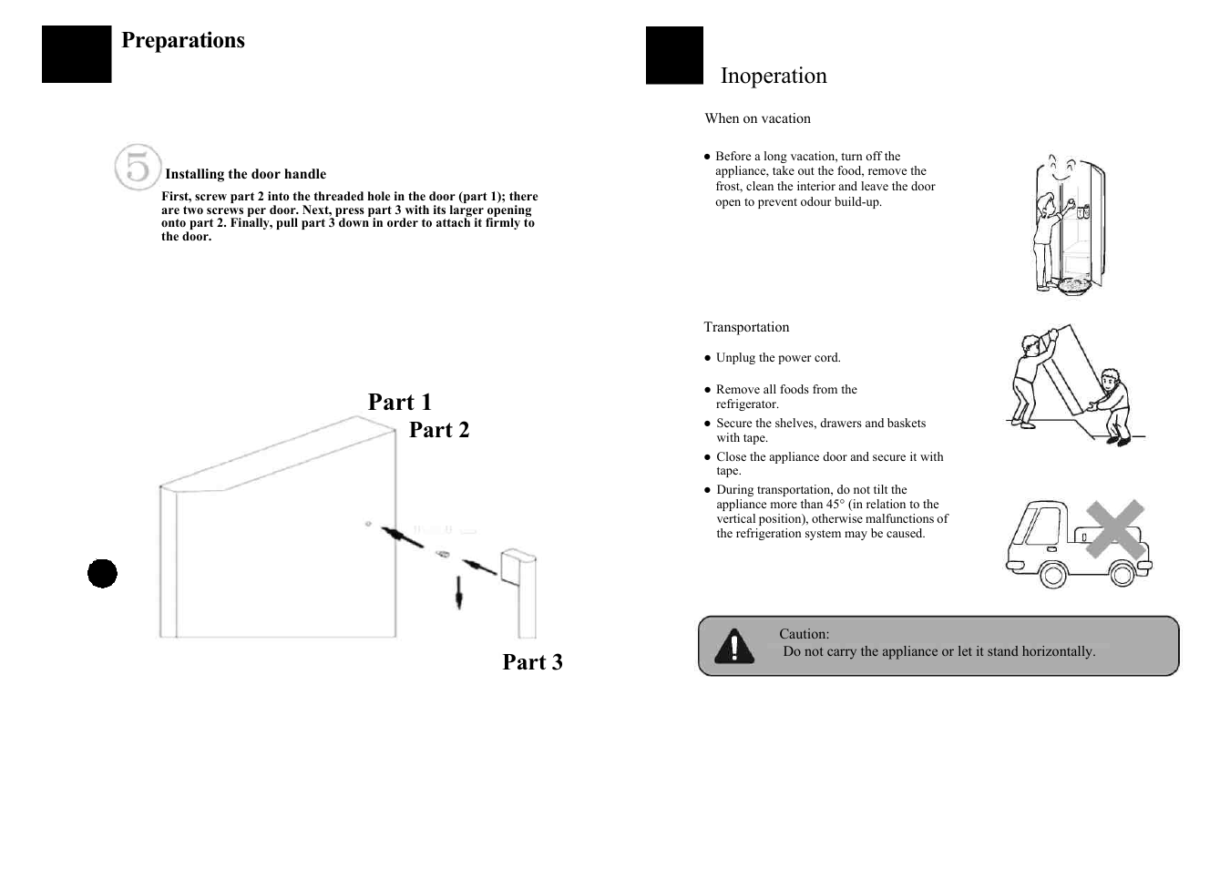 Part 1, Preparations, Inoperation | Part 2, Part 3 | haier HRF-663ASB2*  EN User Manual | Page 10 / 22