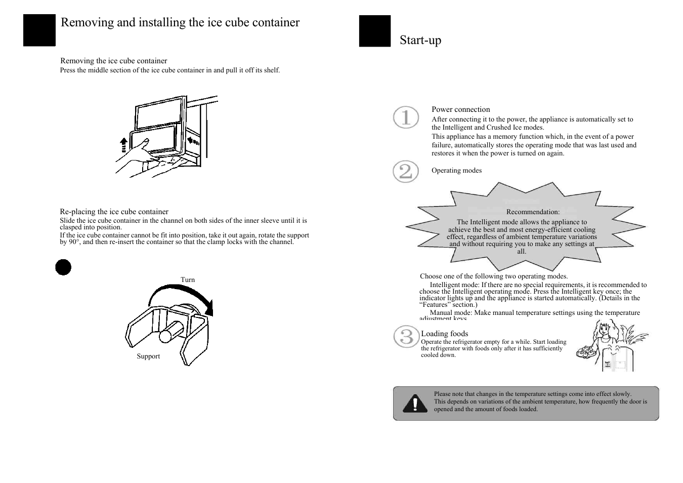 Removing and installing the ice cube container, Start-up | haier HRF-663ASB2*  EN User Manual | Page 15 / 22