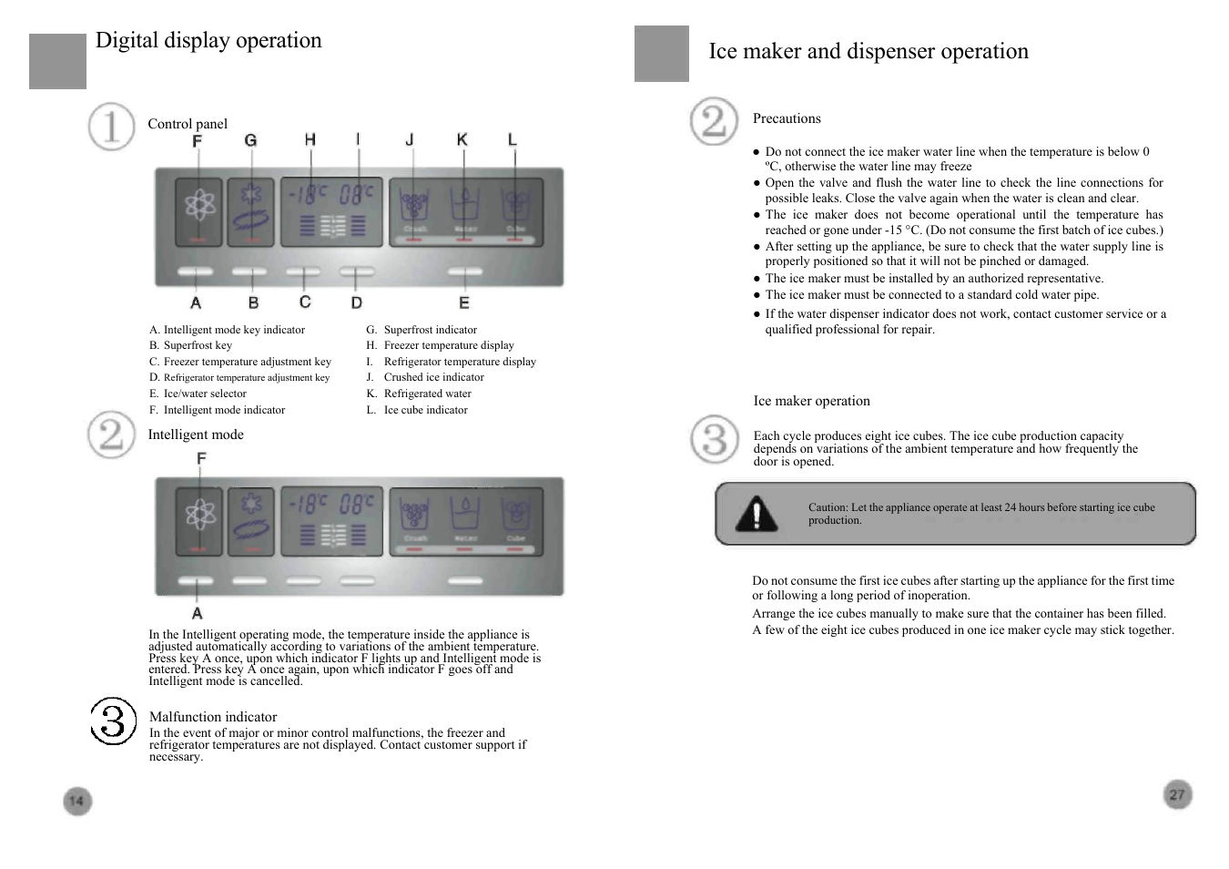 Digital display operation, Ice maker and dispenser operation | haier HRF-663ASB2*  EN User Manual | Page 16 / 22