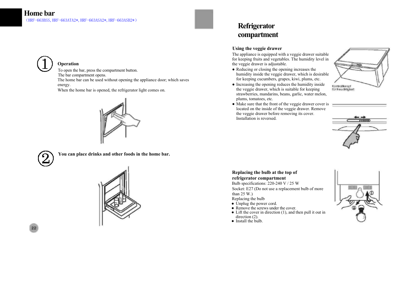 Home bar, Refrigerator compartment | haier HRF-663ASB2*  EN User Manual | Page 21 / 22