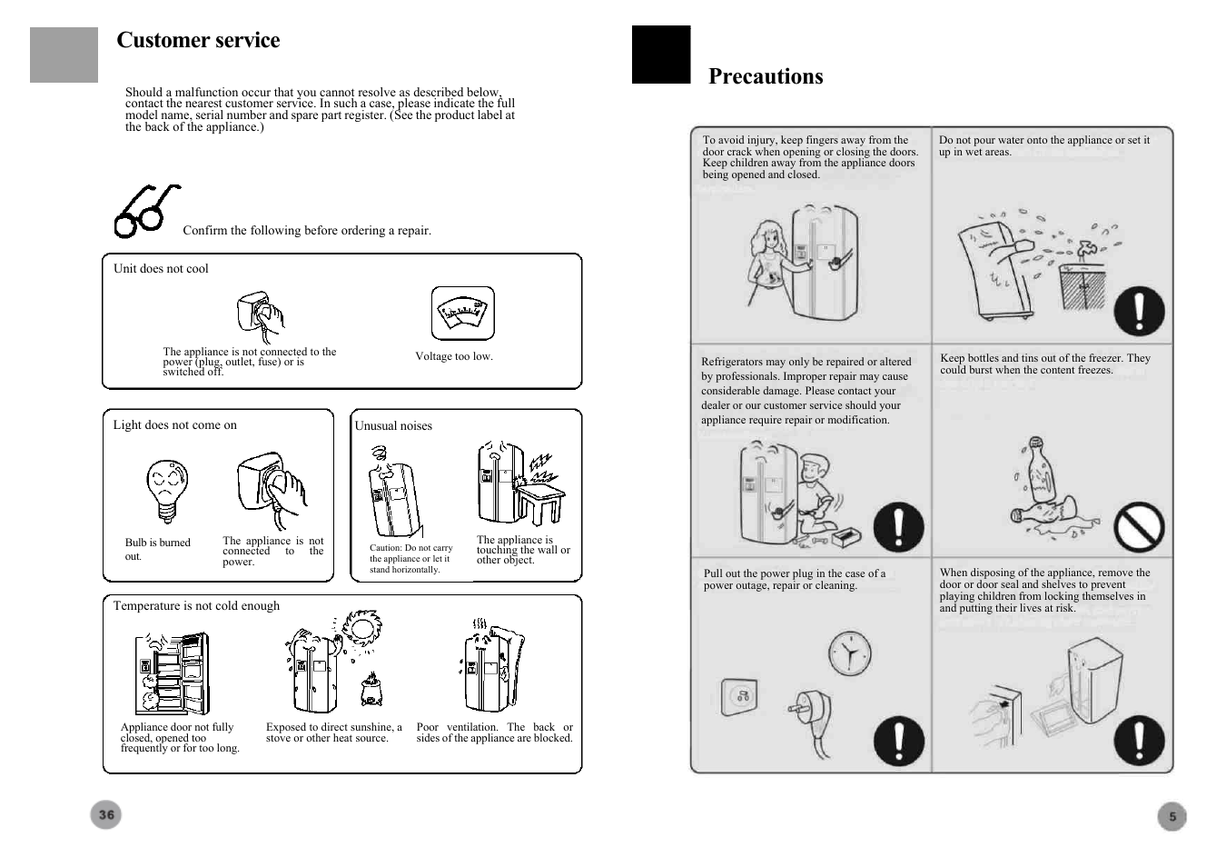 Customer service, Precautions | haier HRF-663ASB2*  EN User Manual | Page 7 / 22