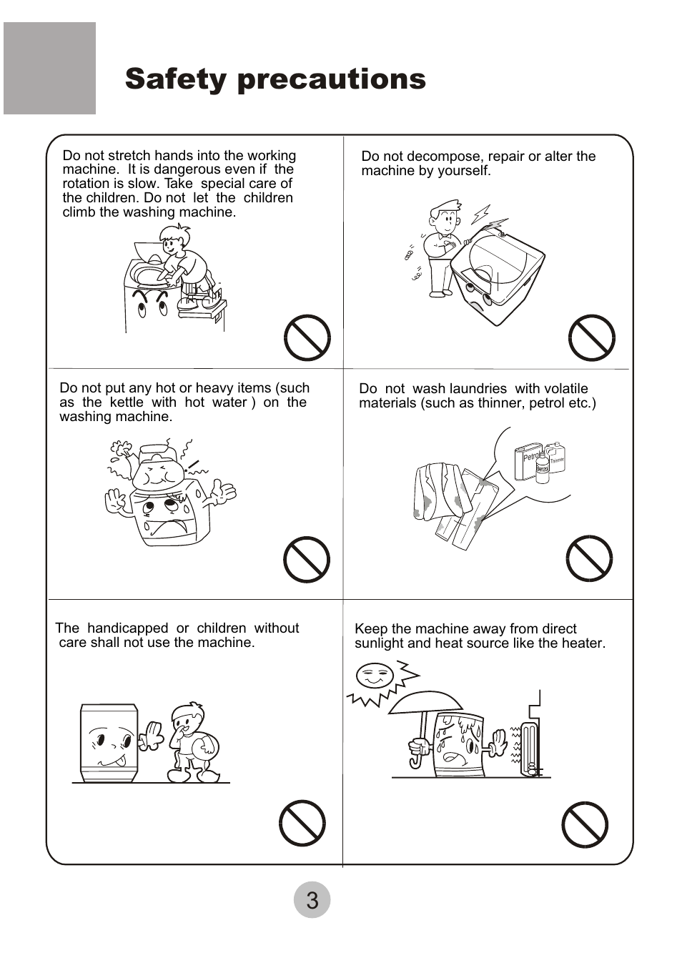 Safety precautions | haier HWM-6.5/S User Manual | Page 5 / 19
