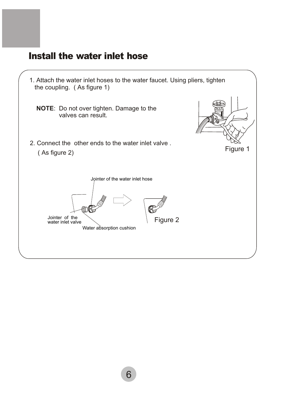 Install the water inlet hose | haier HWM-6.5/S User Manual | Page 8 / 19