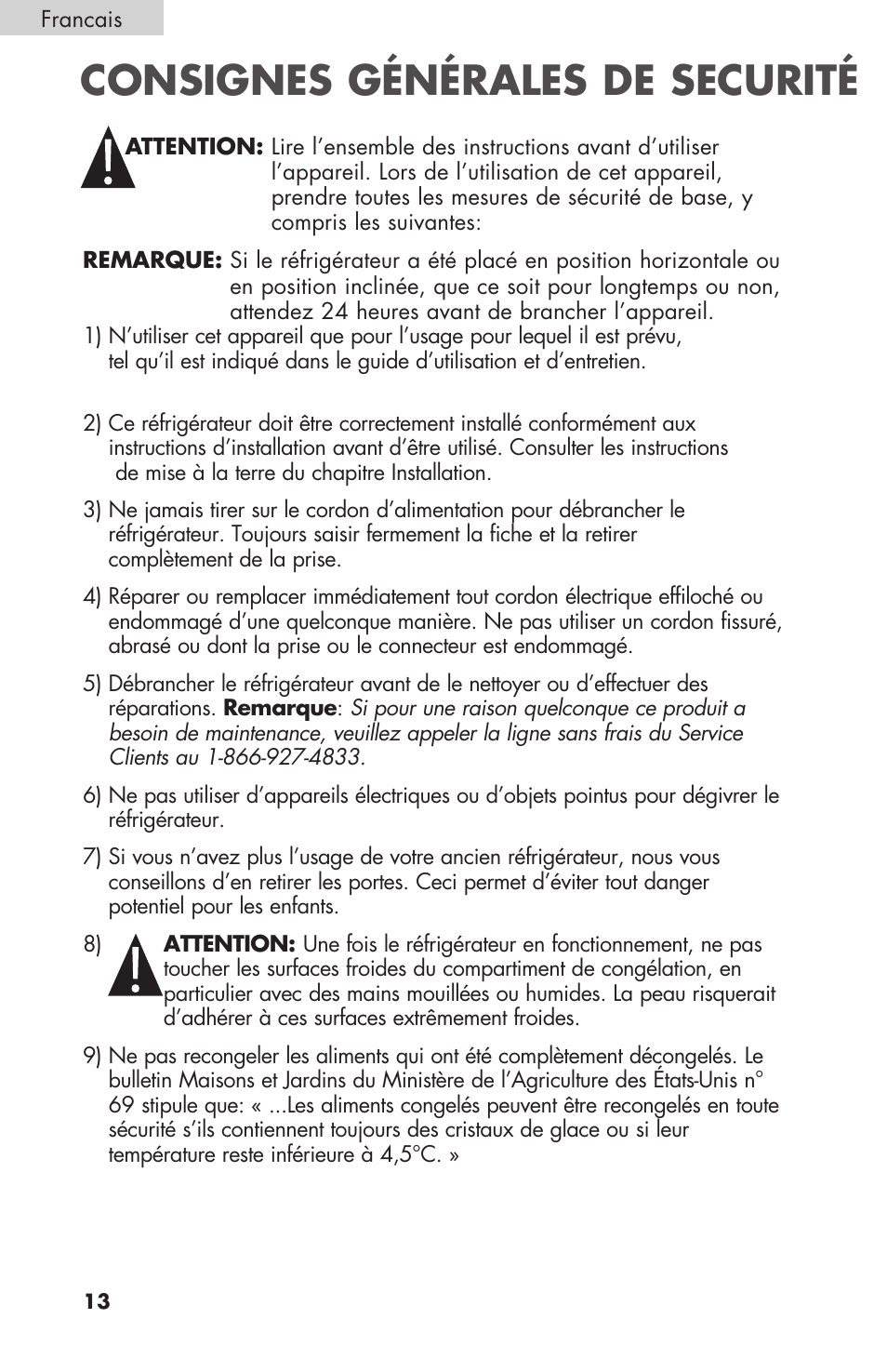 Consignes générales de securité | haier BCF27B User Manual | Page 14 / 40