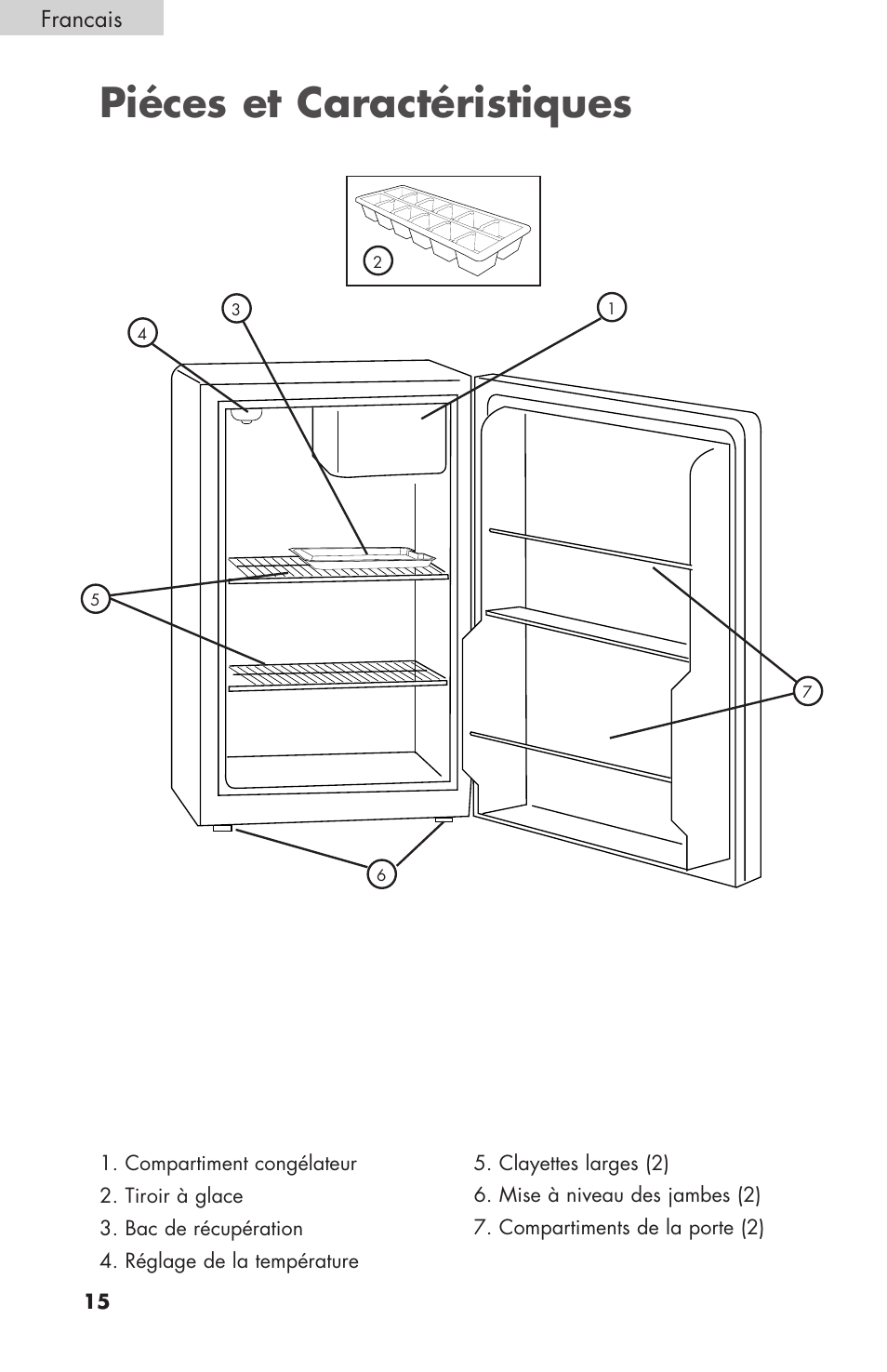 Piéces et caractéristiques, Francais | haier BCF27B User Manual | Page 16 / 40