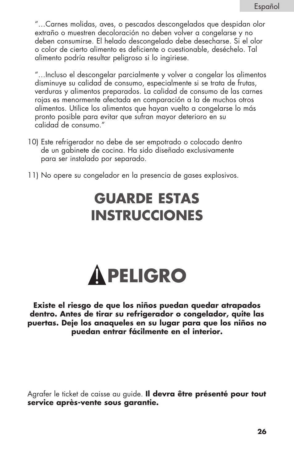 Peligro, Reglas generales de seguridad, Guarde estas instrucciones | haier BCF27B User Manual | Page 27 / 40