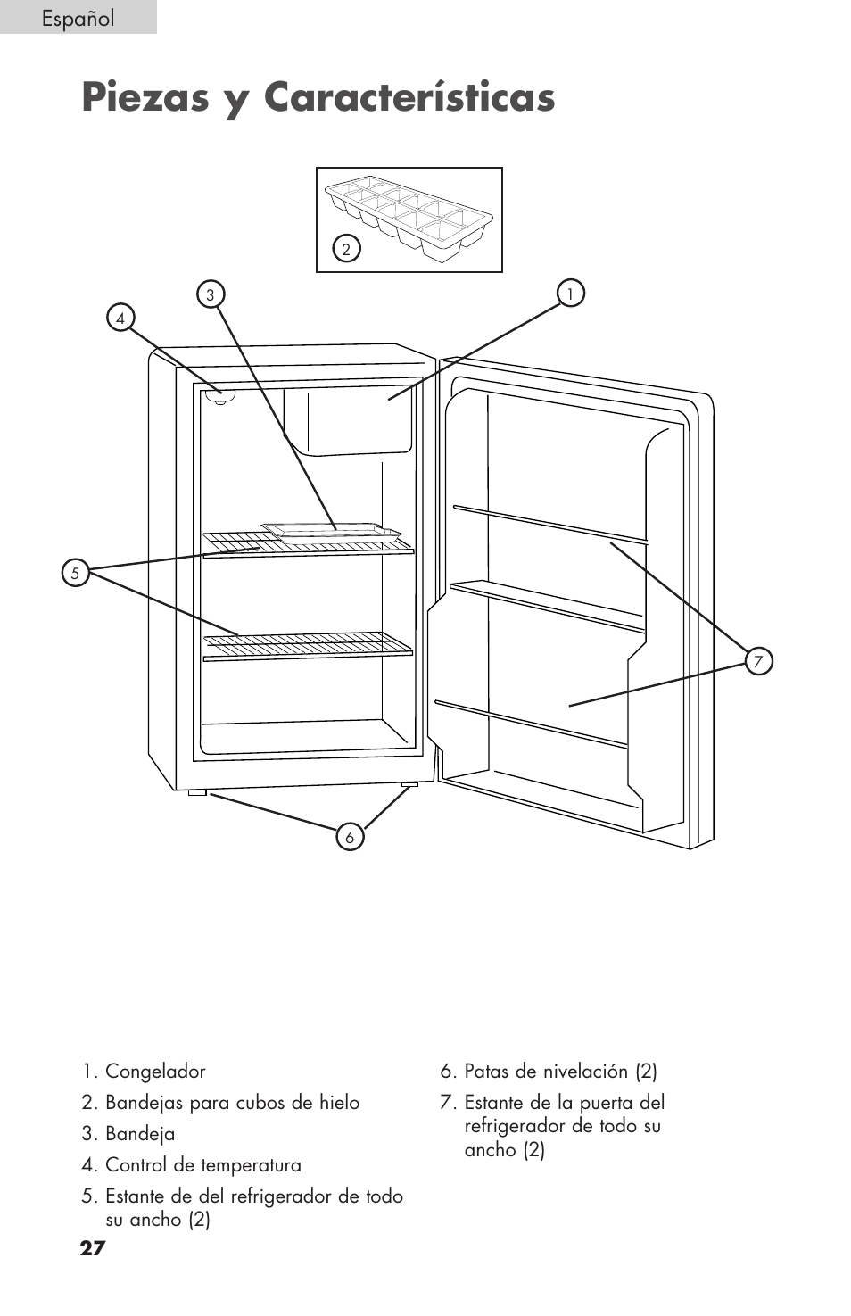 Piezas y características, Español | haier BCF27B User Manual | Page 28 / 40