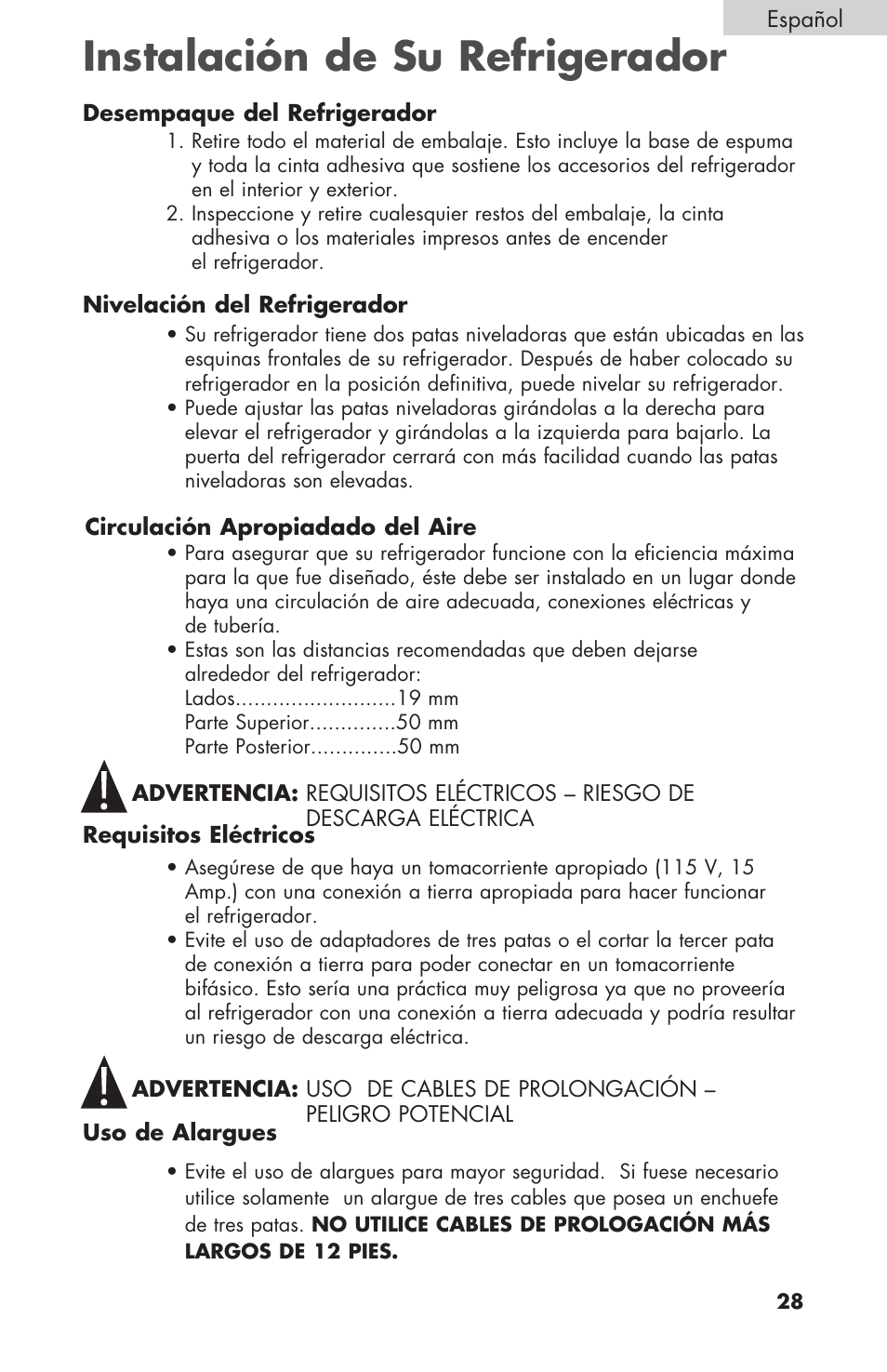 Instalación de su refrigerador | haier BCF27B User Manual | Page 29 / 40