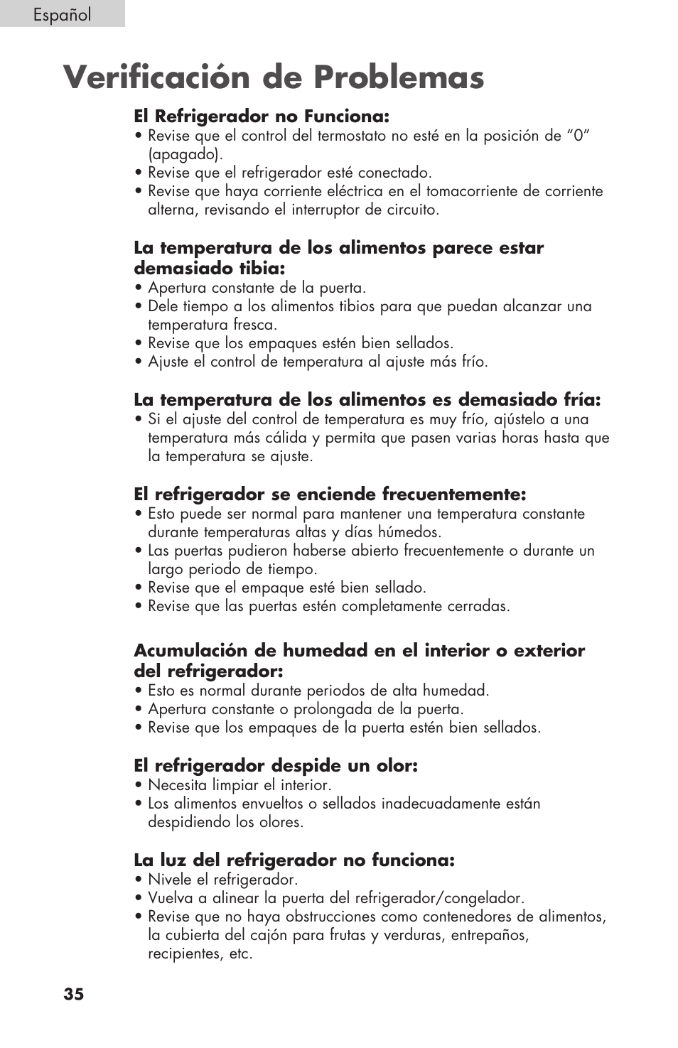 Verificación de problemas | haier BCF27B User Manual | Page 36 / 40