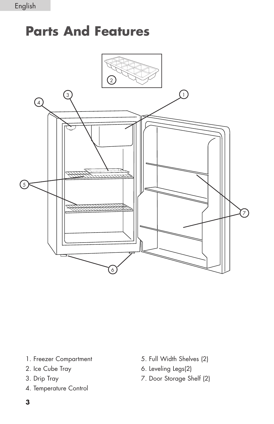 Parts and features, English | haier BCF27B User Manual | Page 4 / 40