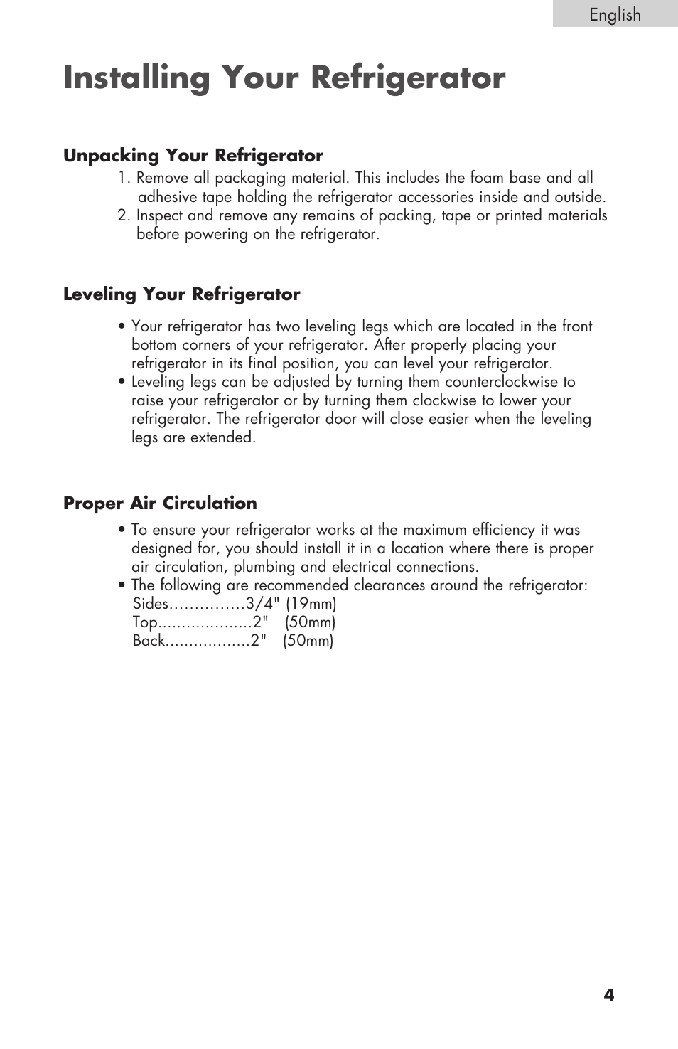 Installing your refrigerator | haier BCF27B User Manual | Page 5 / 40