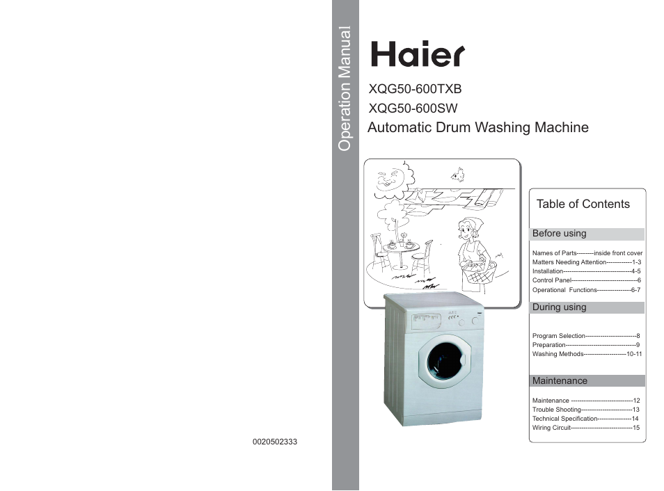 haier XQG50-600TXB User Manual | 10 pages