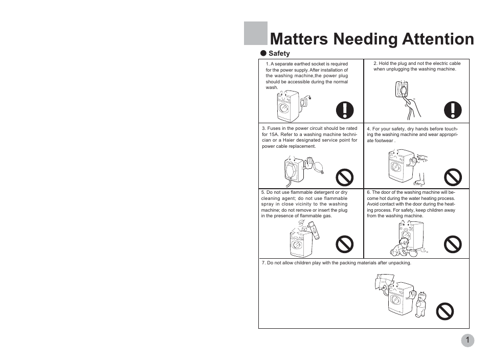 Matters needing attention | haier XQG50-600TXB User Manual | Page 3 / 10