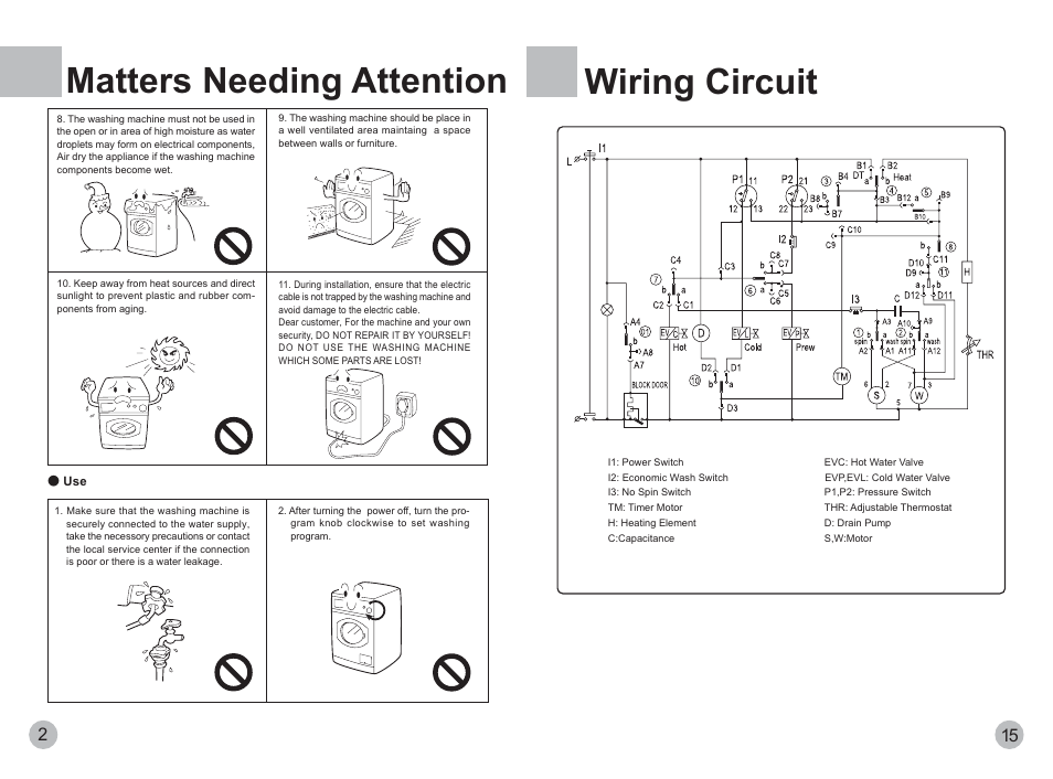 Matters needing attention, Wiring circuit | haier XQG50-600TXB User Manual | Page 4 / 10