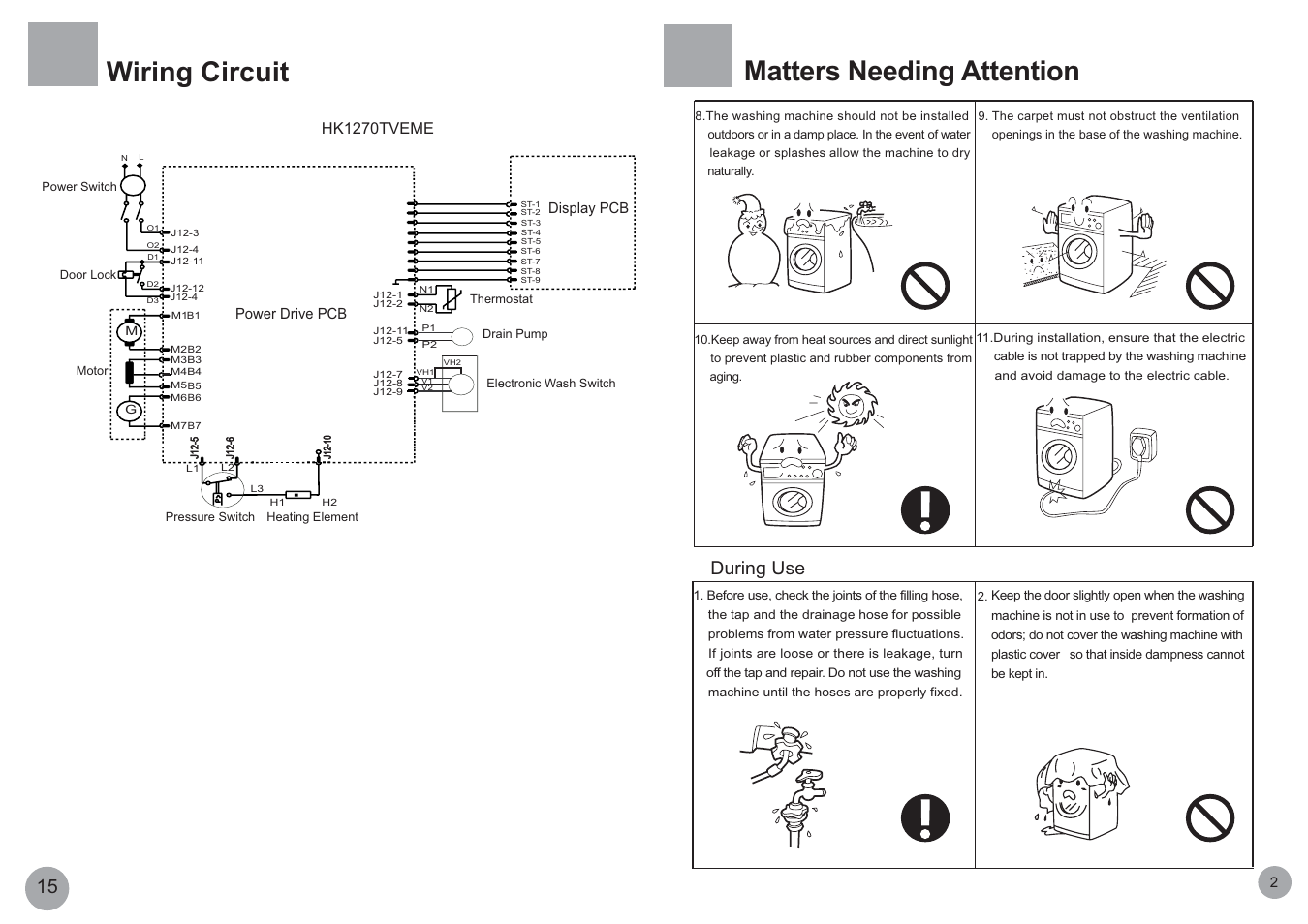 Wiring circuit, Matters needing attention, During use | haier HK1270TVEME User Manual | Page 4 / 10