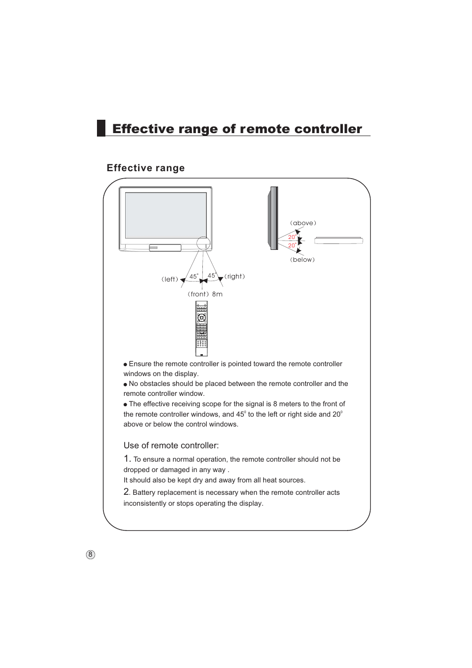 Effective range of remote controller, Effective range | haier L32A9 -AK User Manual | Page 11 / 53