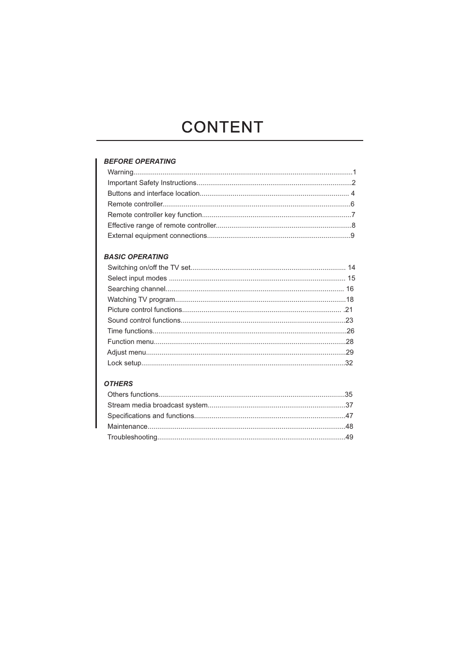 Content | haier L32A9 -AK User Manual | Page 3 / 53