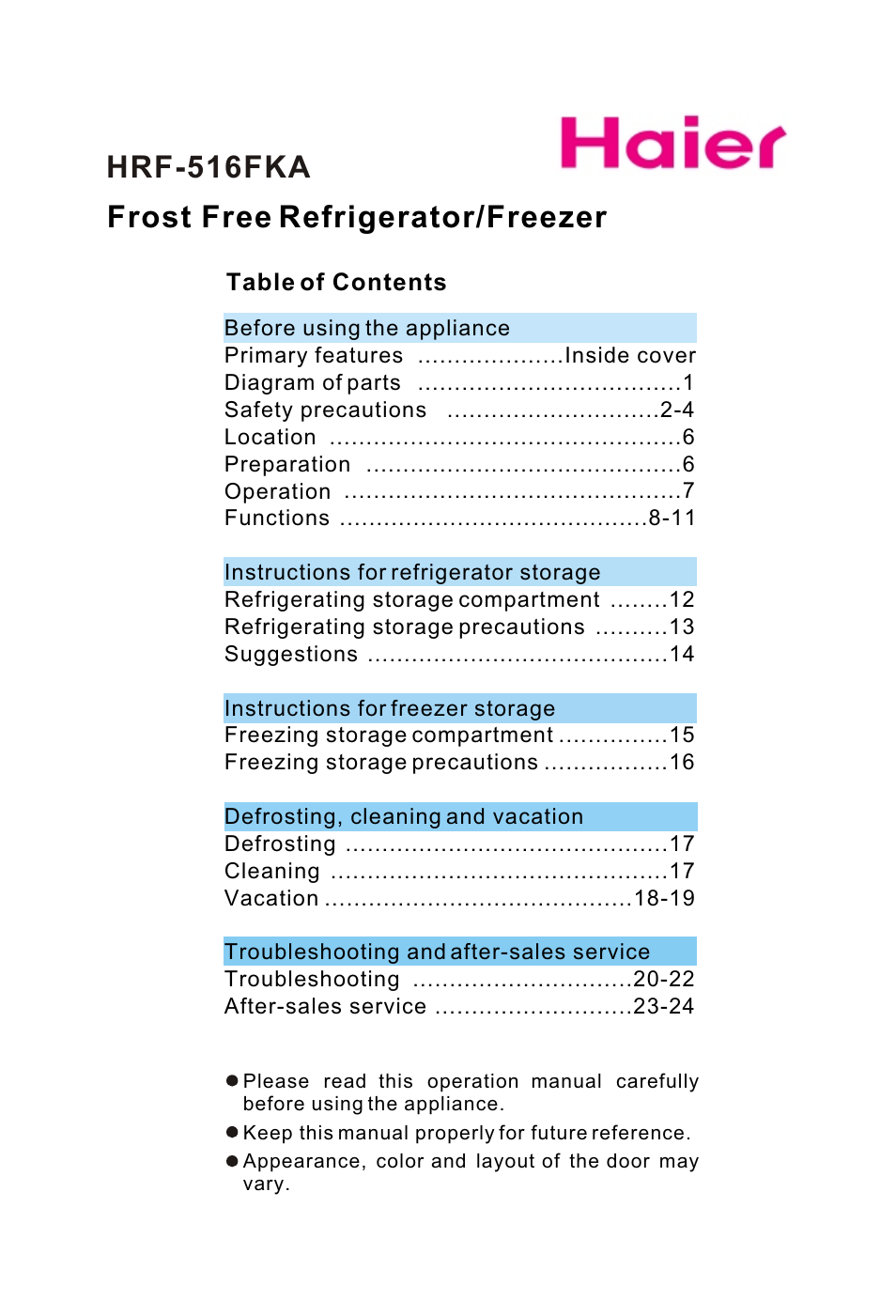 haier HRF-516FKA User Manual | 26 pages