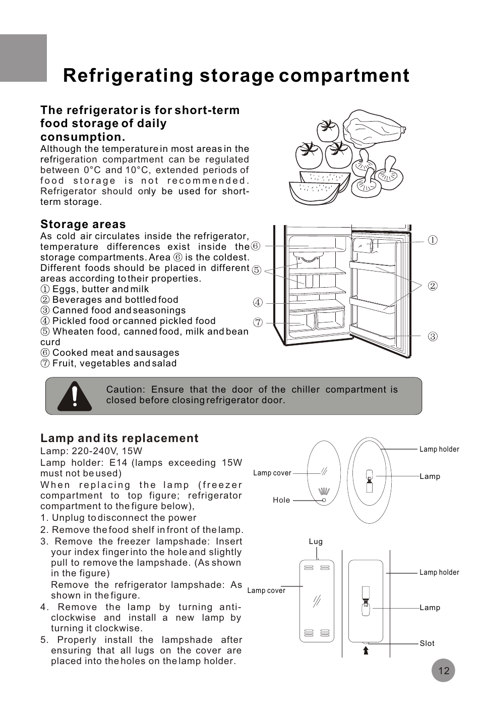 Т³гж 14, Refrigerating storage compartment, Storage areas | Lamp and its replacement | haier HRF-516FKA User Manual | Page 14 / 26