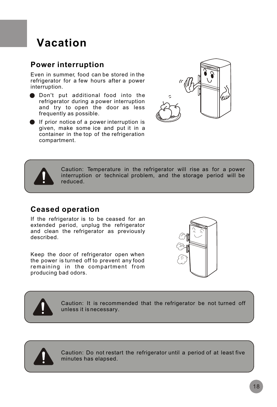 Т³гж 20, Vacation, Power interruption | Ceased operation | haier HRF-516FKA User Manual | Page 20 / 26