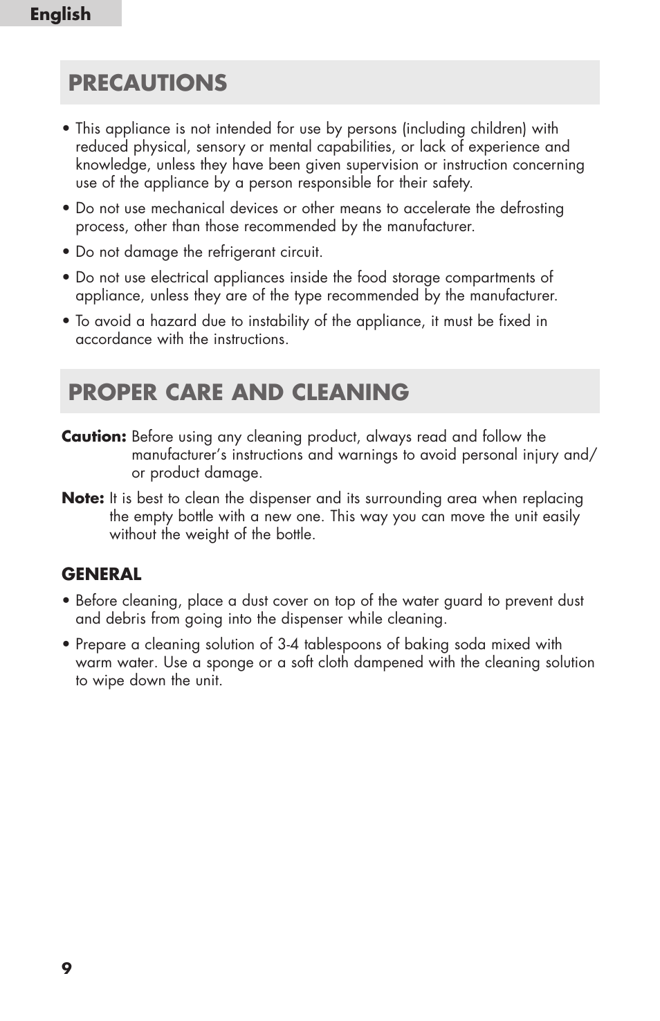 Proper care and cleaning precautions | haier WDNS32BW User Manual | Page 10 / 38