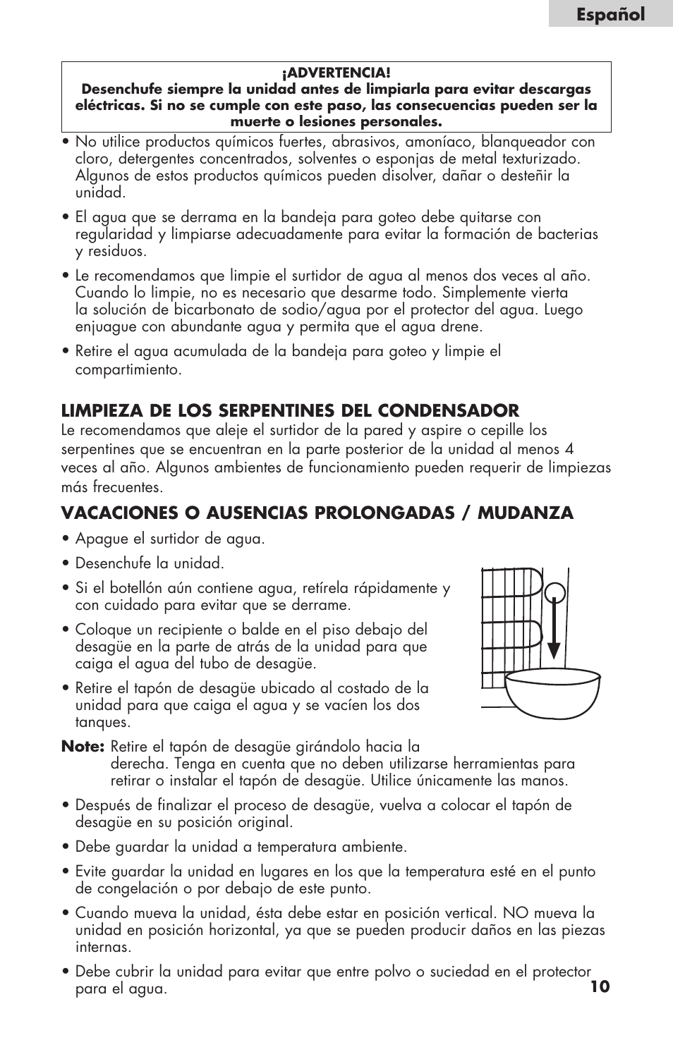 Limpieza de los serpentines del condensador, Vacaciones o ausencias prolongadas / mudanza, Español | haier WDNS32BW User Manual | Page 35 / 38