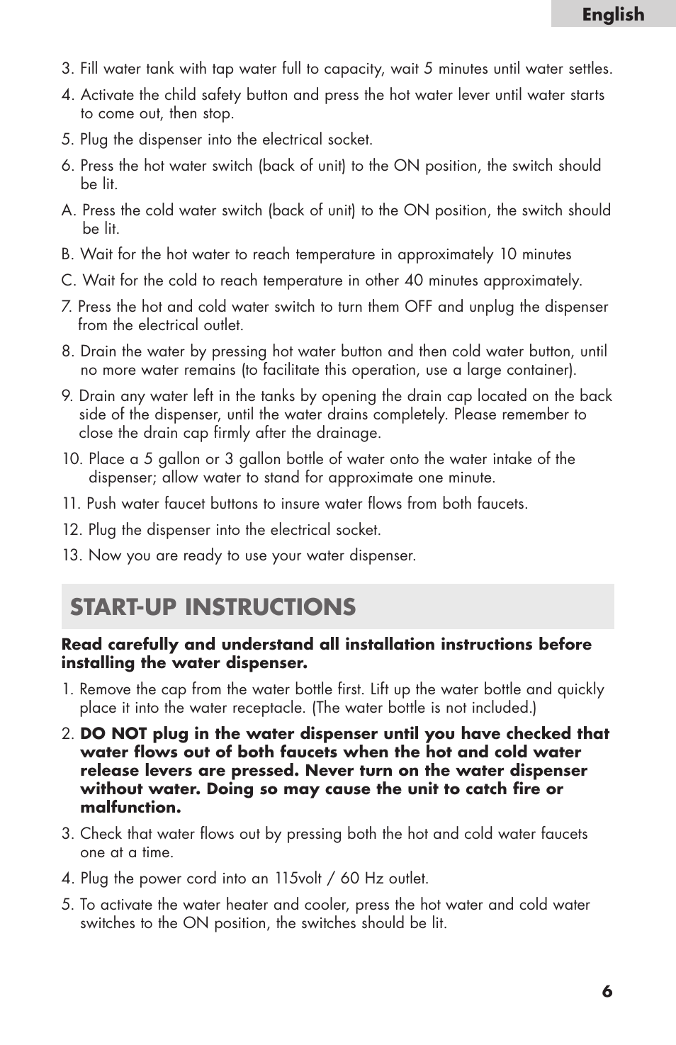 Start-up instructions | haier WDNS32BW User Manual | Page 7 / 38