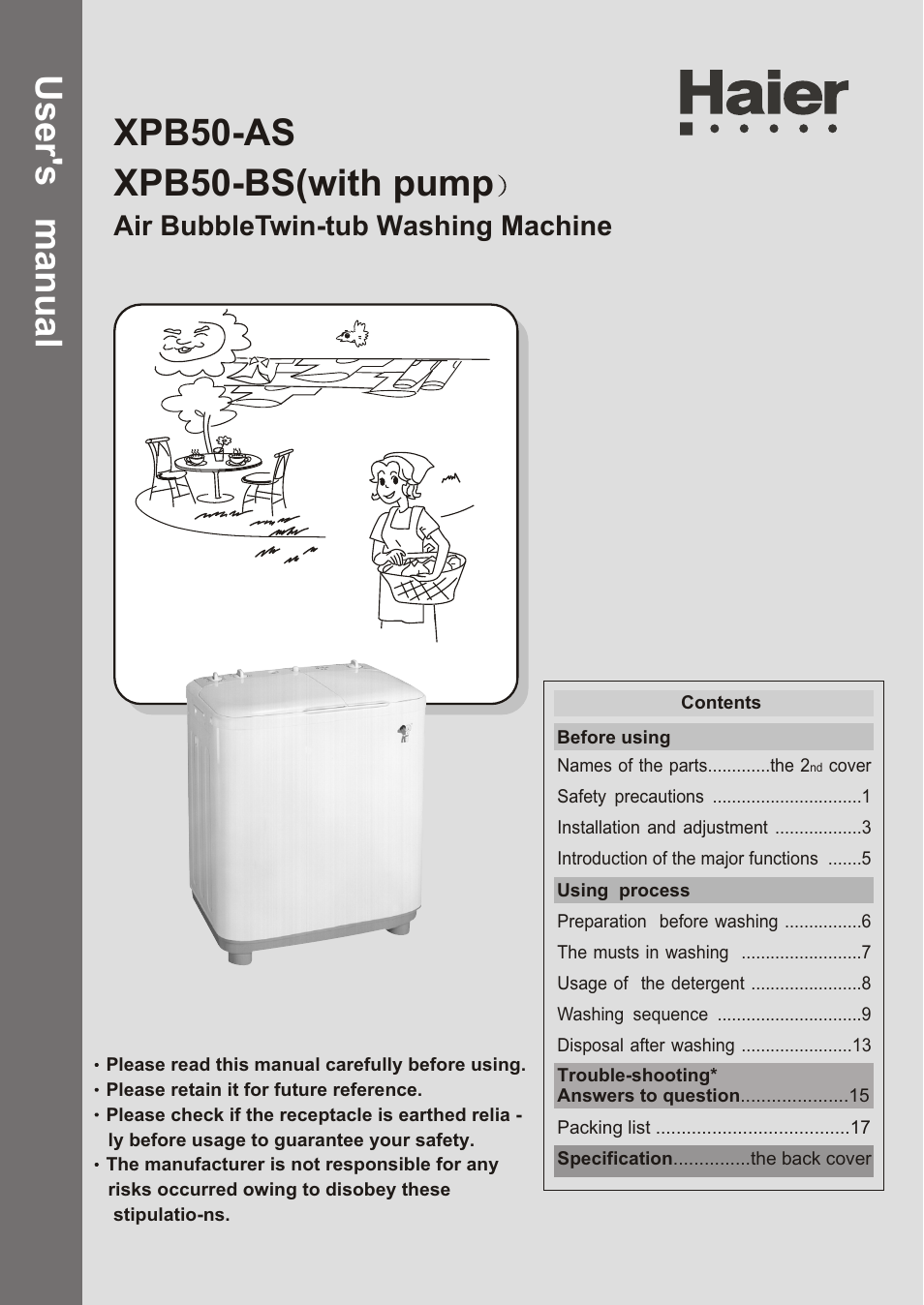 haier XPB50-AS User Manual | 20 pages