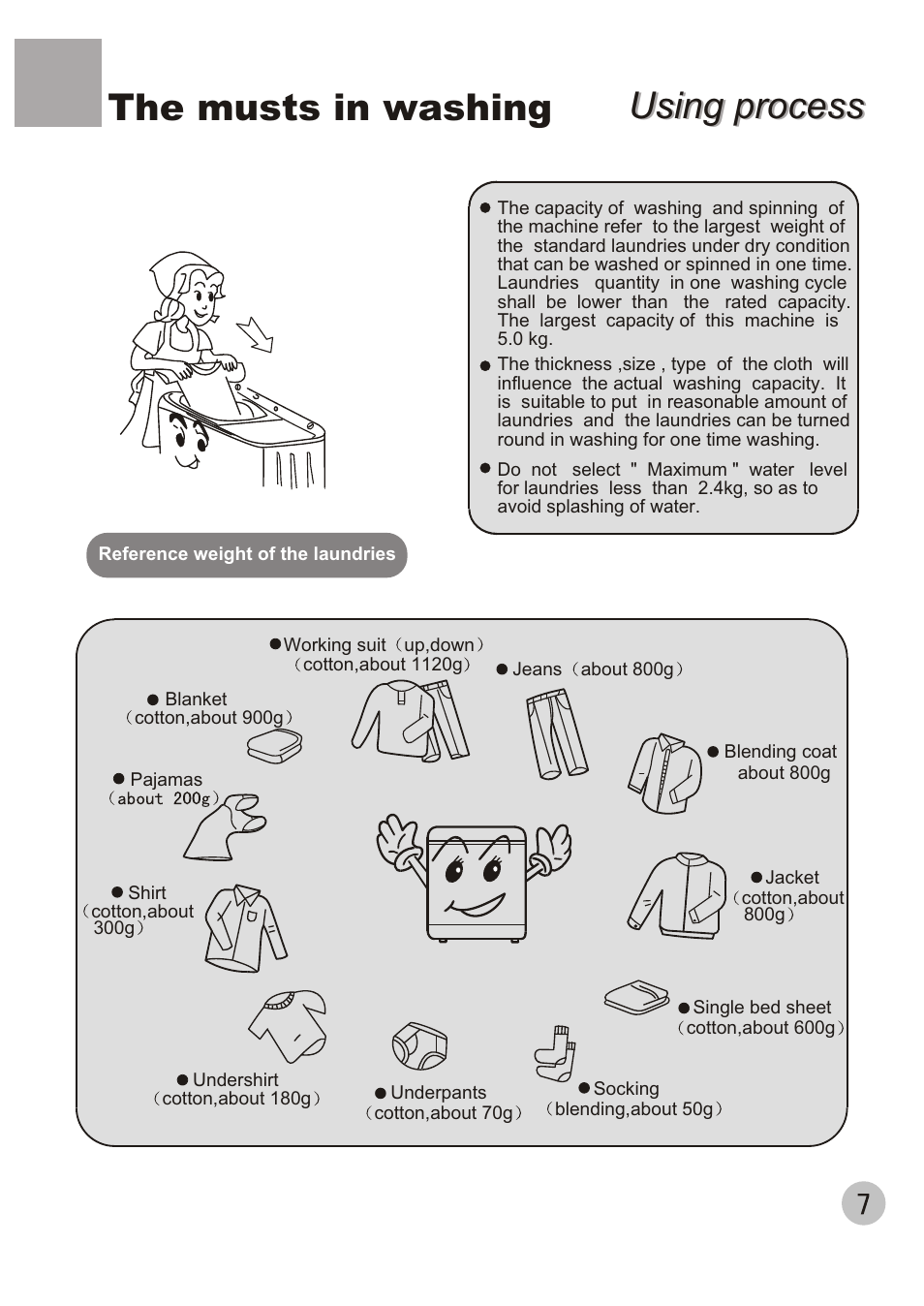 Using process, Using process the musts in washing | haier XPB50-AS User Manual | Page 9 / 20